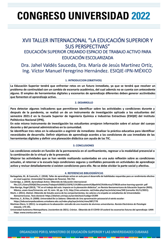 PER-059. Educación Superior creando espacio de trabajo activo para Educación Escolarizada