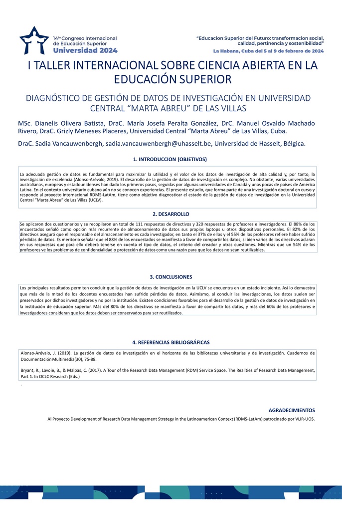DIAGNÓSTICO DE GESTIÓN DE DATOS DE INVESTIGACIÓN EN UNIVERSIDAD CENTRAL “MARTA ABREU” DE LAS VILLAS